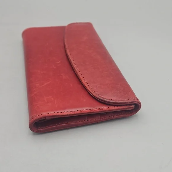 Vintage Coach Wallet Distressed Red Leather Checkbook Holder - Picture 3 of 16